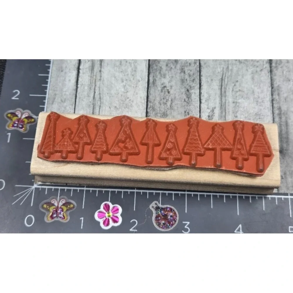 Stampin' Up! Row Border Christmas Trees 2003 Rubber Stamp Wood #L114